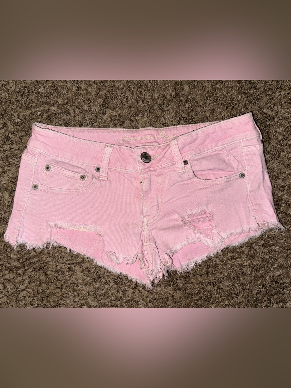 American Eagle Outfitters Light Pink Frayed Denim Cutoff Shorts
